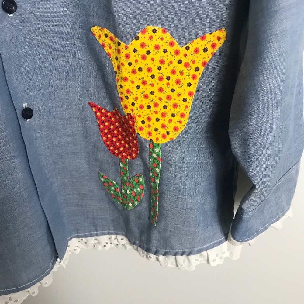 Vintage Button Front Shirt-Patchwork Butterfly-Med - image 3